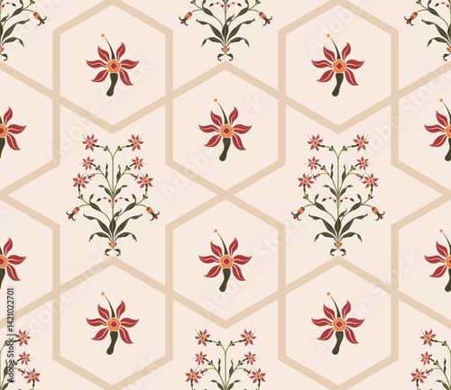 Hand drawn colourful geometric flowers, seamless patterns with floral for fabric, textiles, clothing, wrapping paper, backdrop, banner, illustration, abstract backgrounds.
