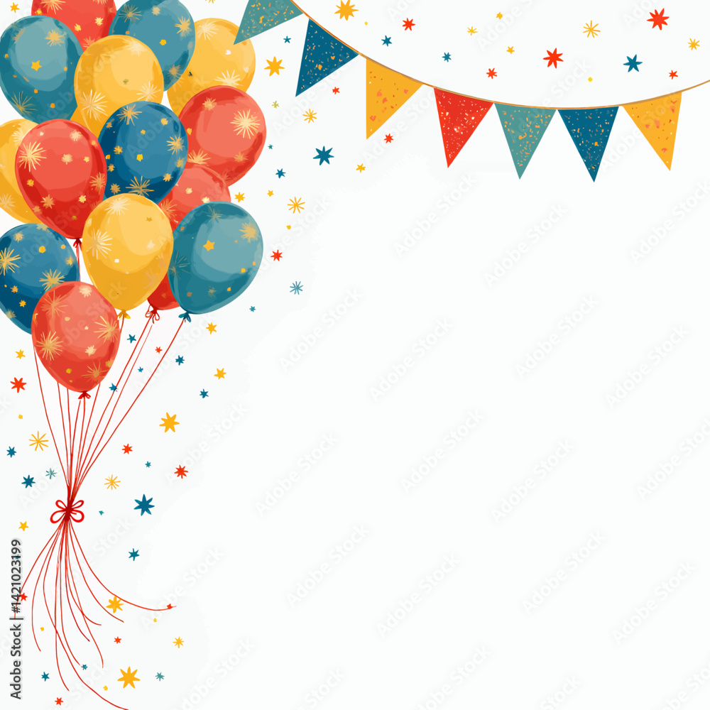 Celebratory Balloons and Bunting with Star Confetti