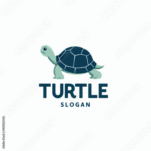 Cartoon turtle logo with dark blue shell and light green body