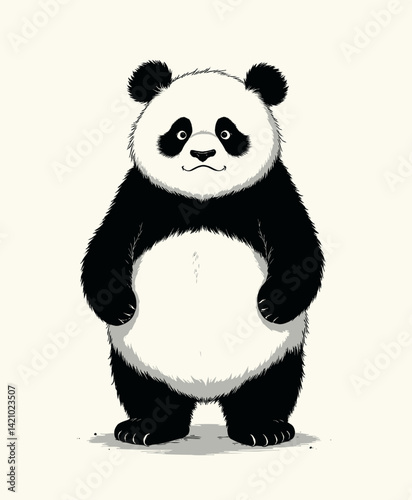 Cartoon Panda Bear Standing Upright on White