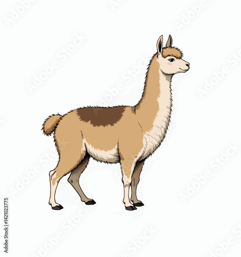 Cartoon Llama with Brown Patch Standing Profile View