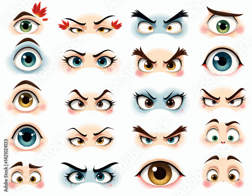 Cartoon eyes showing various emotions on white background