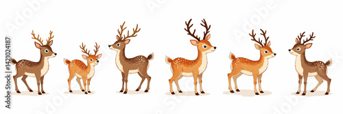 Cartoon Deer Family with Spots and Antlers