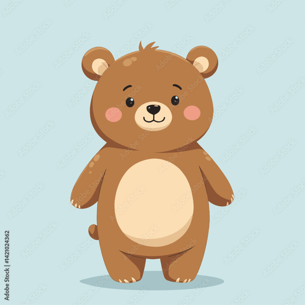 Cartoon brown teddy bear with pink cheeks on blue background Cartoon brown teddy bear with pink cheeks on blue background