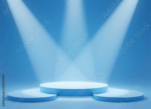 Blue podium with spotlights for product display