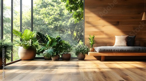 Cozy minimalist home corner with wooden decor