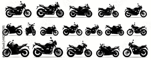 Obraz na płótnie Black Motorbike Silhouettes on White Background w salonie