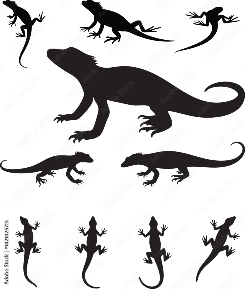 Naklejka premium silhouette style set of monitor lizard