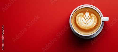 Latte Art on Red Background