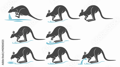 Kangaroo Drinking Water Puddle Silhouette Vector Graphic Animal Wildlife Nature