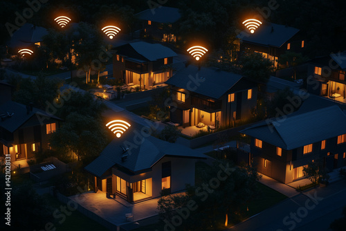 Obraz na płótnie Nighttime Smart Homes with High-Speed Internet Connectivity w salonie