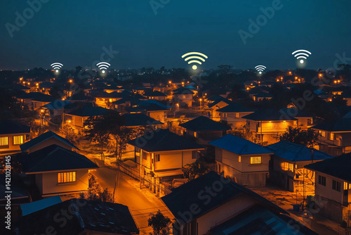 Obraz na płótnie Nighttime Smart Homes with High-Speed Internet Connectivity w salonie