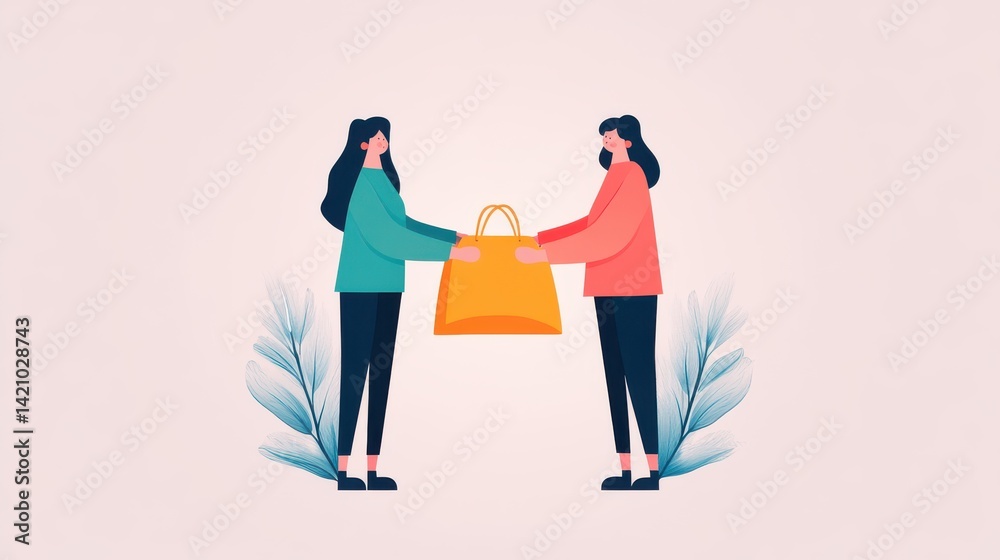 a person giving a glowing golden bag to another person, symbolizing sharing prosperity and wealth a person giving a glowing golden bag to another person, symbolizing sharing prosperity and wealth