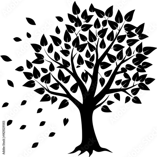 "Beautiful AI graphic design file of a tree shedding leaves with a clean white background, perfect for microstock and digital projects."