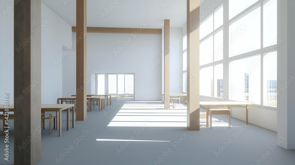 Fototapeta premium Spacious Modern Interior with Bright Windows and Minimalist Design