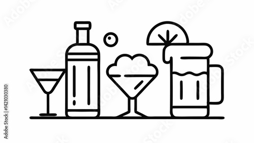 Editable drink icon collection in a modern line style suitable for cocktail apps, beverage branding, cafe UI, or restaurant web elements for engaging visuals