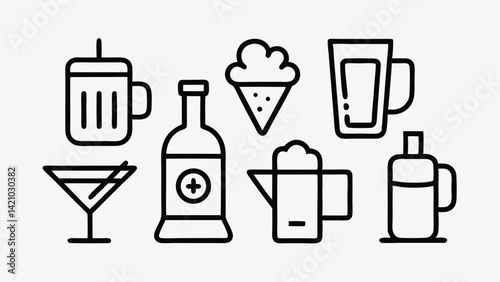 Beverage and drinks line editable icons crafted for modern UI/UX, perfect for cafe websites, food delivery apps, and digital menus in an attractive vector style