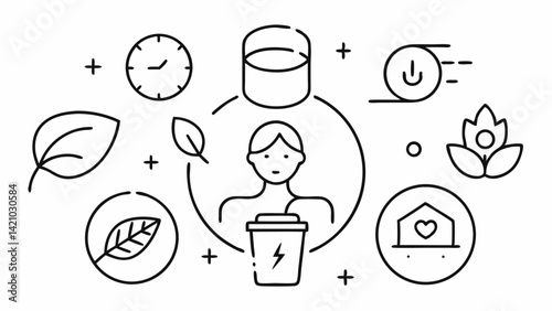 Eco lifestyle line editable icons set showcasing sustainability and green living elements ideal for environmental blogs, eco apps, and clean energy platforms