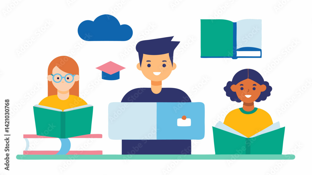 Creative education illustration set showing students engaged in learning activities, ideal for online schools, educational websites, and digital course promotions Creative education illustration set showing students engaged in learning activities, ideal for online schools, educational websites, and digital course promotions