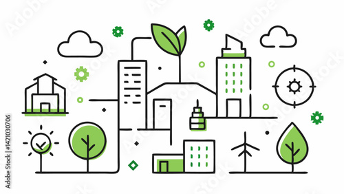 Environmental vector icon set focused on eco urbanism in line editable style perfect for future city designs, ecology reports, and sustainability presentations