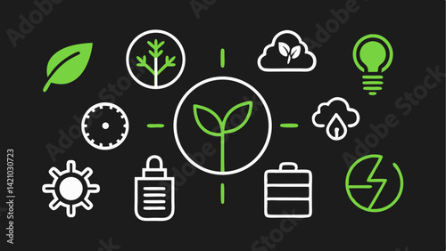 Vector ecology icon set with editable line design featuring climate, nature, conservation, and sustainability themes for environmental websites and digital media