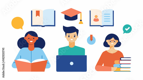 Education concept illustration featuring diverse students studying in a modern learning environment perfect for academic blogs, e-learning platforms, or digital campaigns