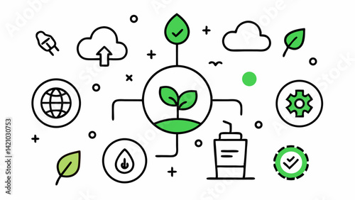 Line editable icons highlighting ecological elements such as recycling, nature, climate action, and conservation perfect for green themed digital platforms