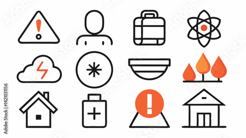 Emergency icon set featuring essential emergency response symbols suitable for public safety websites, hospital apps, and emergency planning content