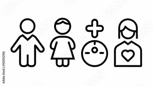 Family line editable icons set perfect for web and mobile applications featuring modern family structure visuals in a minimalist vector illustration style