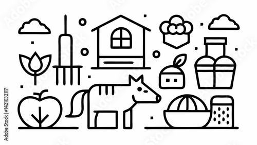 Farming line editable icon set ideal for agricultural websites and farming mobile apps showing simple and clean vector style visuals with farming equipment symbols