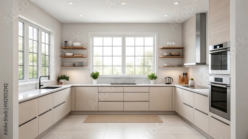 Wallpaper Mural Modern white kitchen with built-in cabinets and appliances. Interior design photography. Design for poster, banner, wallpaper Torontodigital.ca