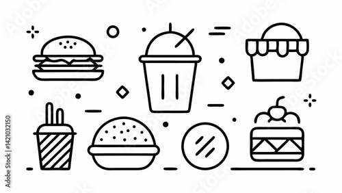 Fast food editable icons set designed in line art vector style for modern food delivery apps restaurant websites or digital menus with clean and simple symbols