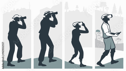 Viewing Silhouettes People Binoculars VR Opera Glasses