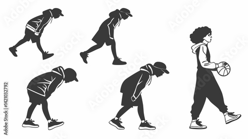 Black and White Vector Basketball Player Silhouettes Motion Poses