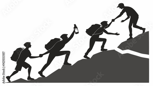 Teamwork Support Mountain Climbing Silhouette Vector