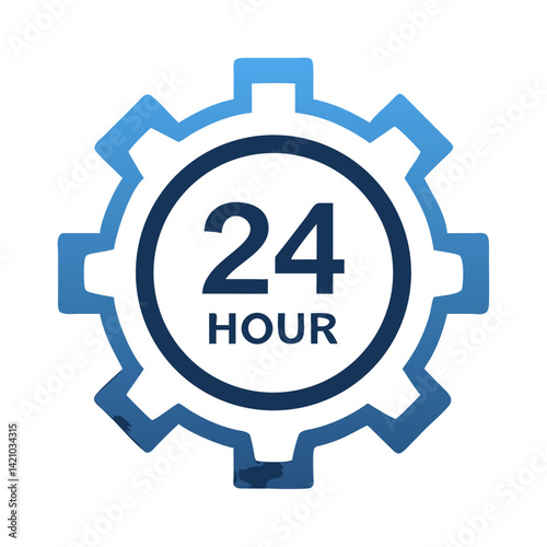 24-Hour Gear Icon Representing Round-the-Clock Technical Support and Continuous Operation