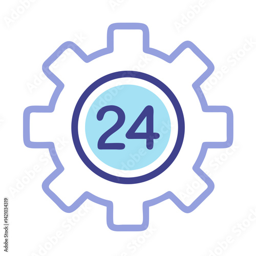 24-Hour Gear Icon Representing Round-the-Clock Technical Support and Continuous Operation