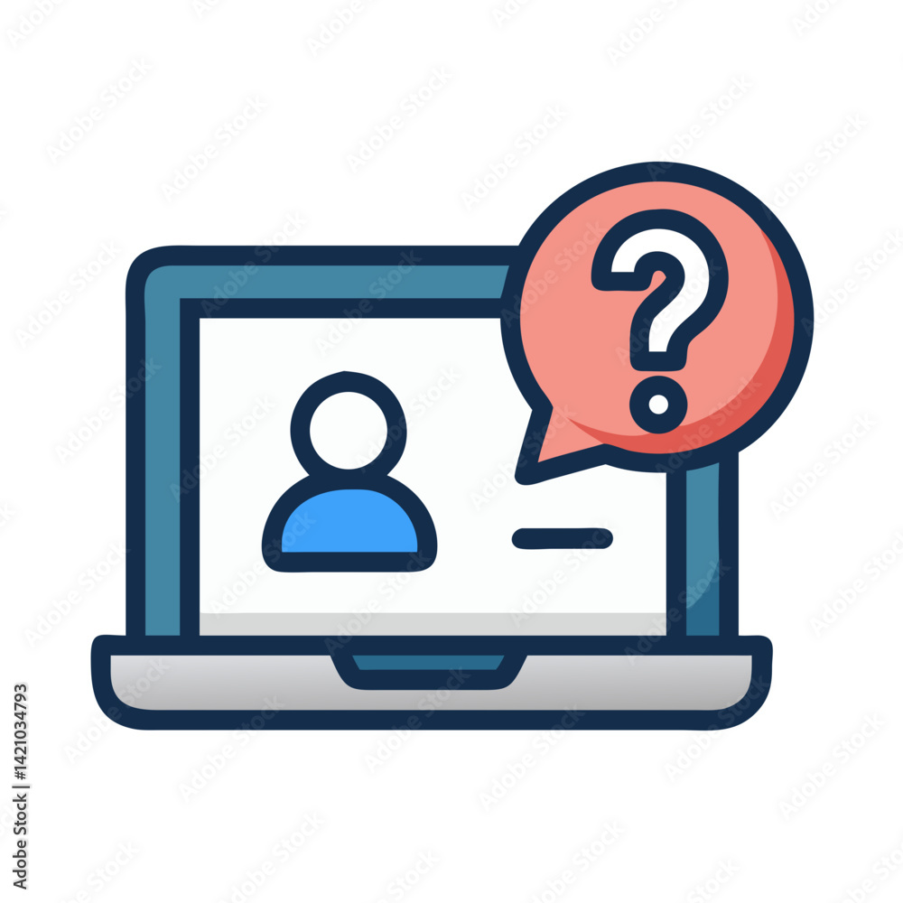Laptop with Profile and Question Icon Representing User Inquiry and Online Support Laptop with Profile and Question Icon Representing User Inquiry and Online Support