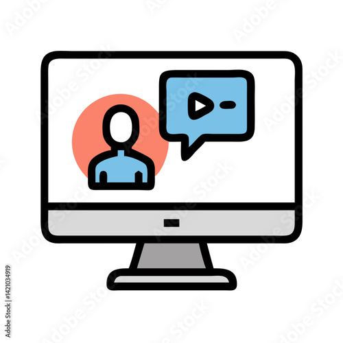 Monitor with Video Chat Icon Representing Virtual Meeting and Online Communication