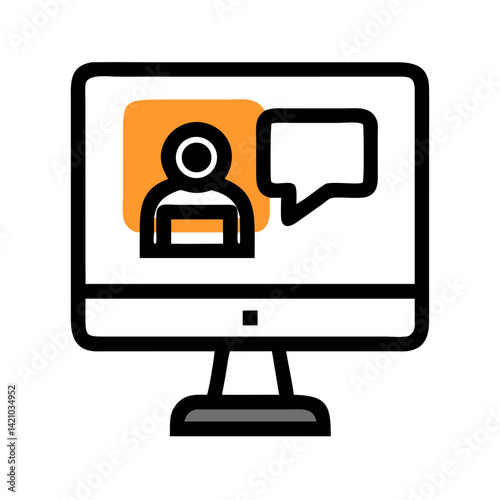 Monitor with Video Chat Icon Representing Virtual Meeting and Online Communication