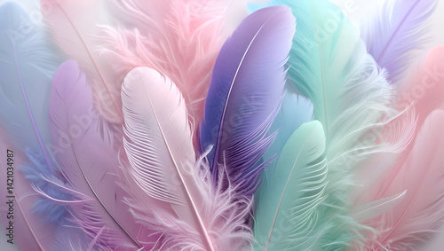 ethereal layered feathers in pastel tones