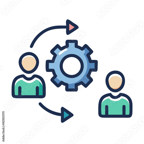 Team Communication with Gear Icon Representing Collaboration and Technical Coordination