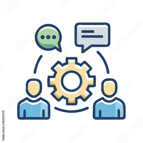 Team Communication with Gear Icon Representing Collaboration and Technical Coordination