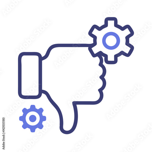 Thumb Down with Gear Icon Representing Negative Feedback and Technical Disapproval