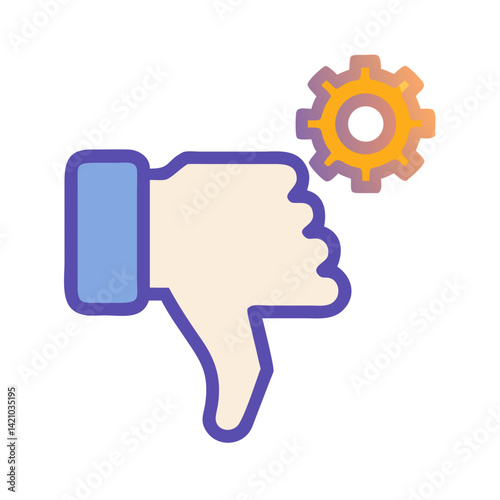 Thumb Down with Gear Icon Representing Negative Feedback and Technical Disapproval