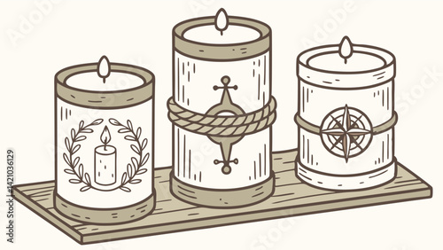 Nautical Line Art Candles Wreath Rope Compass Wooden Plank Decoration