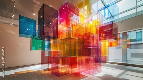 Chromatic Geometry: A Dynamic Assemblage of Translucent Cubes in an Interior Setting