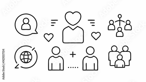 Editable friendship icon set in line vector illustration perfect for social media, community-building apps, and relationship-themed digital designs.