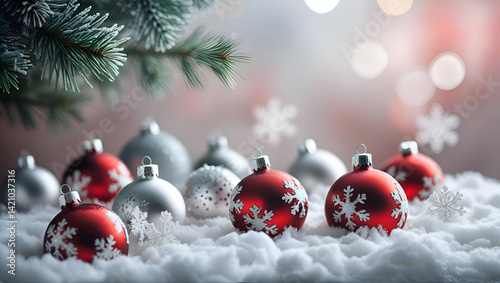 winter background with frosted pine branches