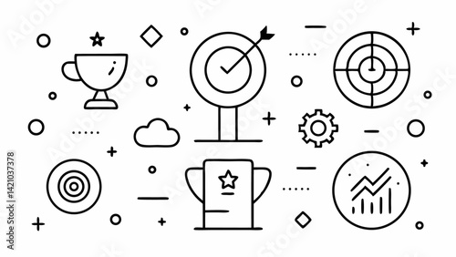 Creative goal target line editable icons set vector illustration used for strategy apps achievement tracking platforms and business success planning